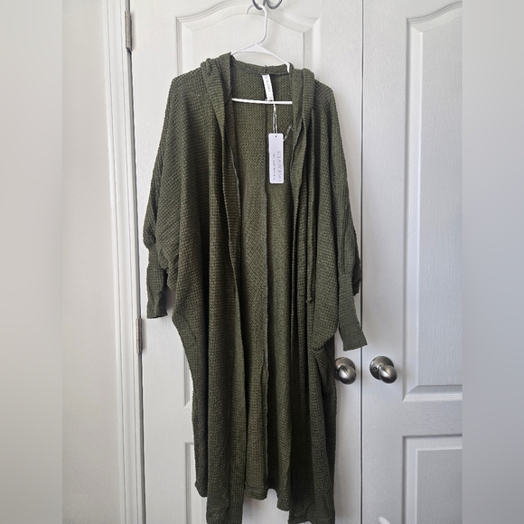 Scarlett Sweaters - Dear Scarlett Olive Green Open-Front Hooded Long Cardigan Duster Size Small NWT